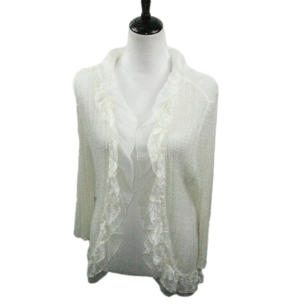 Ethyl Cream Lightweight Lace Collar Open Front Cardigan Size Large